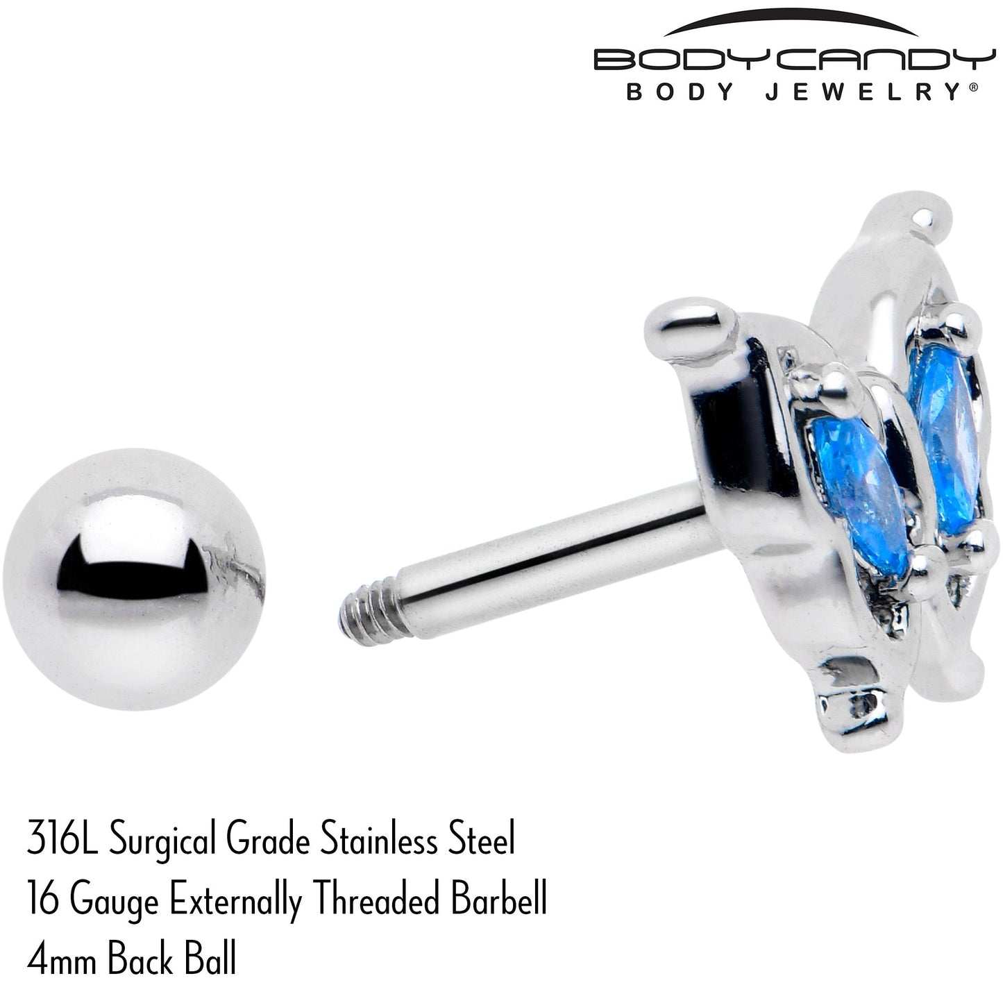 16G 1/4 Blue Gem Fancy Fab Butterfly Cartilage Tragus Earring