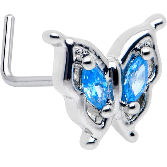 20G 7mm Blue Gem Fancy Fab Butterfly L Shape Nose Ring