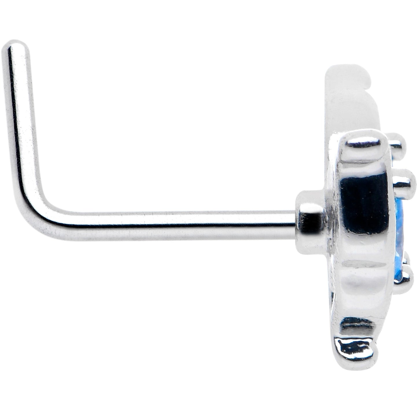 20G 7mm Blue Gem Fancy Fab Butterfly L Shape Nose Ring