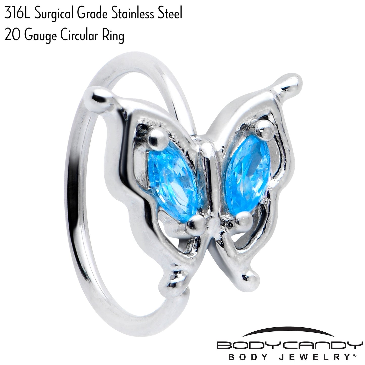 20G 5/16 Blue Gem Fancy Fab Butterfly Nose Hoop