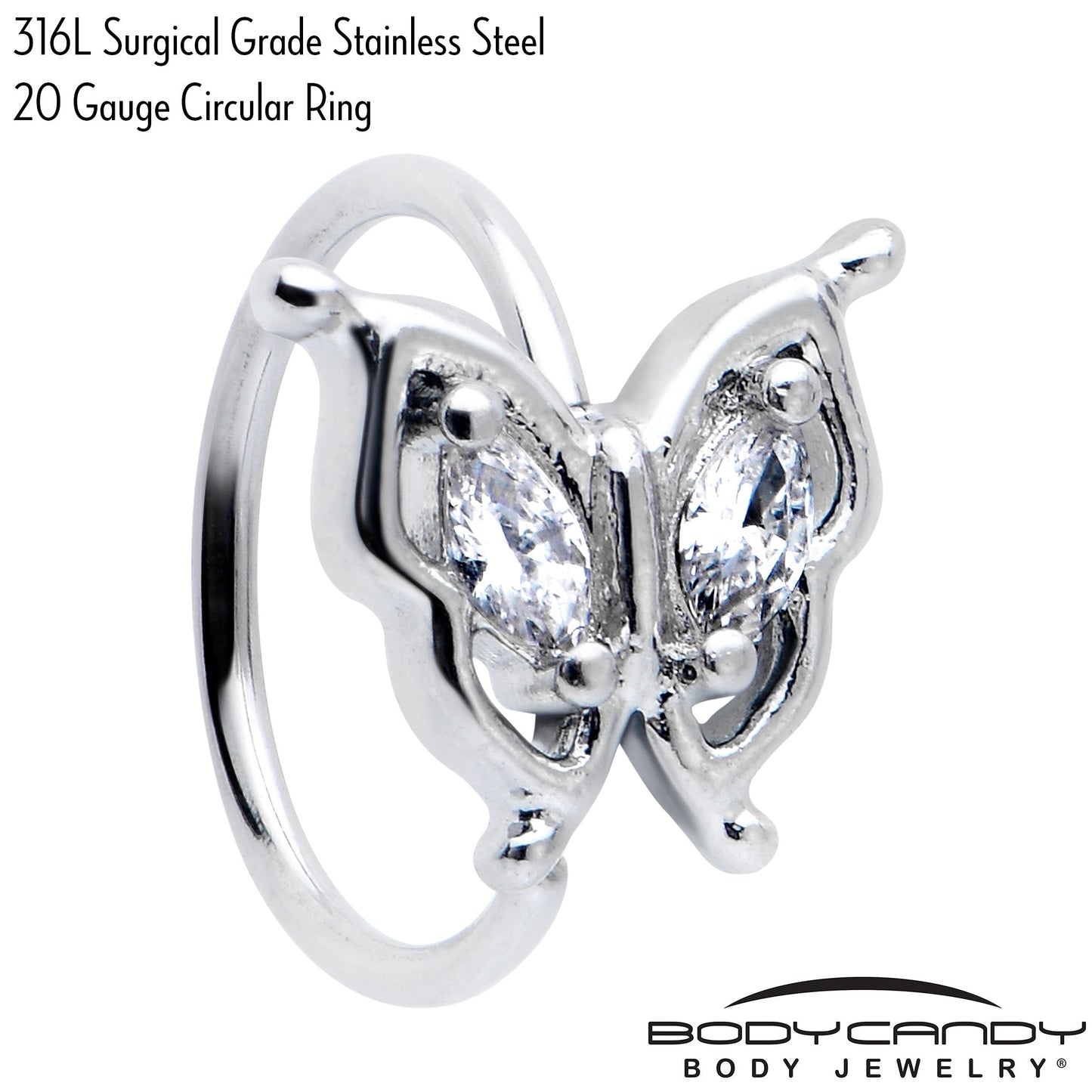 20G 5/16 Clear Gem Fancy Fab Butterfly Nose Hoop