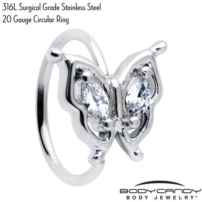 20G 5/16 Clear Gem Fancy Fab Butterfly Nose Hoop