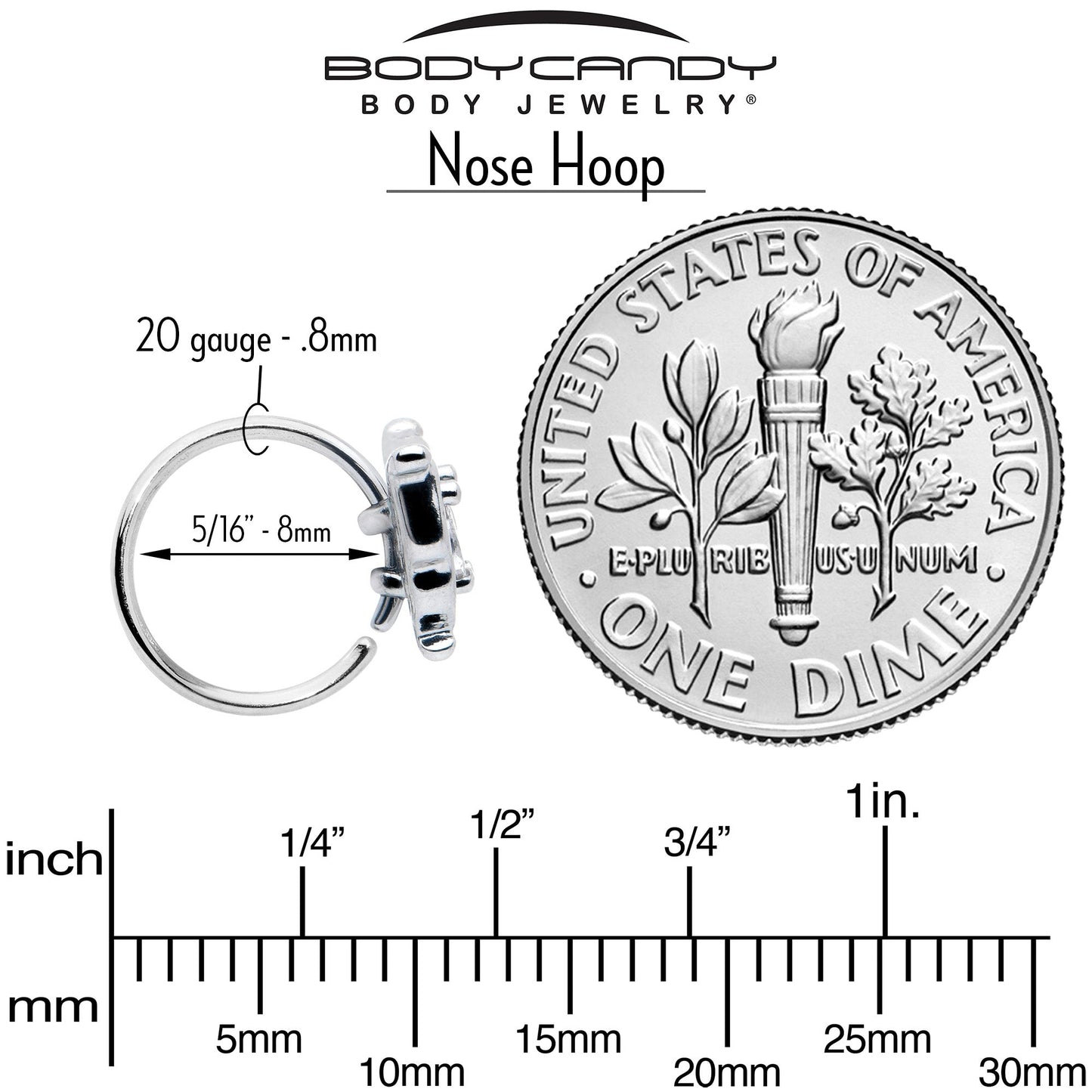 20G 5/16 Clear Gem Fancy Fab Butterfly Nose Hoop