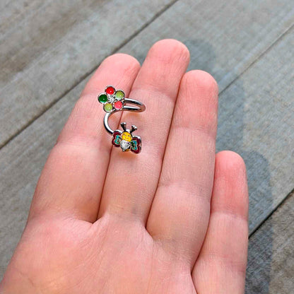 14G 3/8 Clear CZ Gem Butterfly Love Bug Spiral Twister Belly Ring