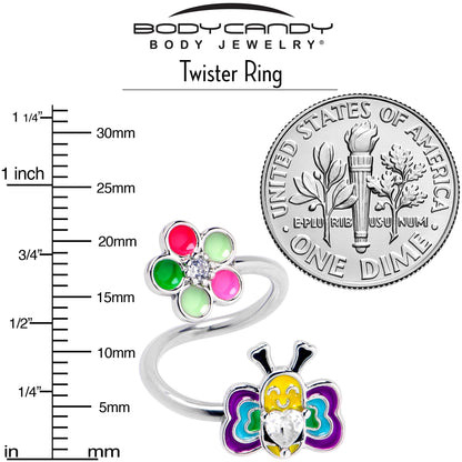 14G 3/8 Clear CZ Gem Butterfly Love Bug Spiral Twister Belly Ring