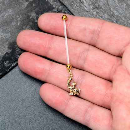 Clear CZ Gem Mom and Baby Giraffe Dangle PTFE Pregnancy Belly Ring