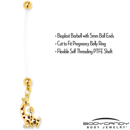 Clear CZ Gem Mom and Baby Giraffe Dangle PTFE Pregnancy Belly Ring