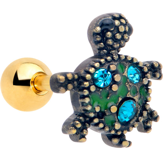 16G 1/4 Blue Gem Gold Hue Sweet Sea Turtle Cartilage Tragus Earring