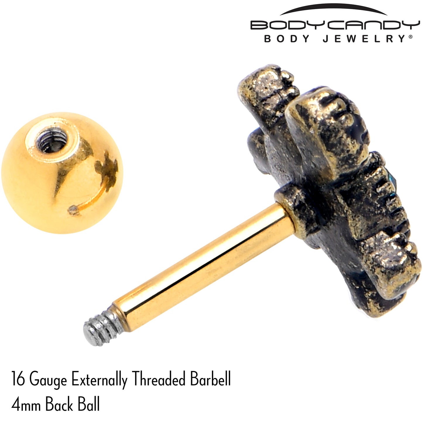 16G 1/4 Blue Gem Gold Hue Sweet Sea Turtle Cartilage Tragus Earring