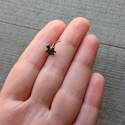 20G 7mm Blue Gem Sweet Sea Turtle L Shape Nose Ring