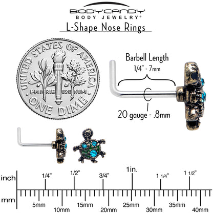 20G 7mm Blue Gem Sweet Sea Turtle L Shape Nose Ring