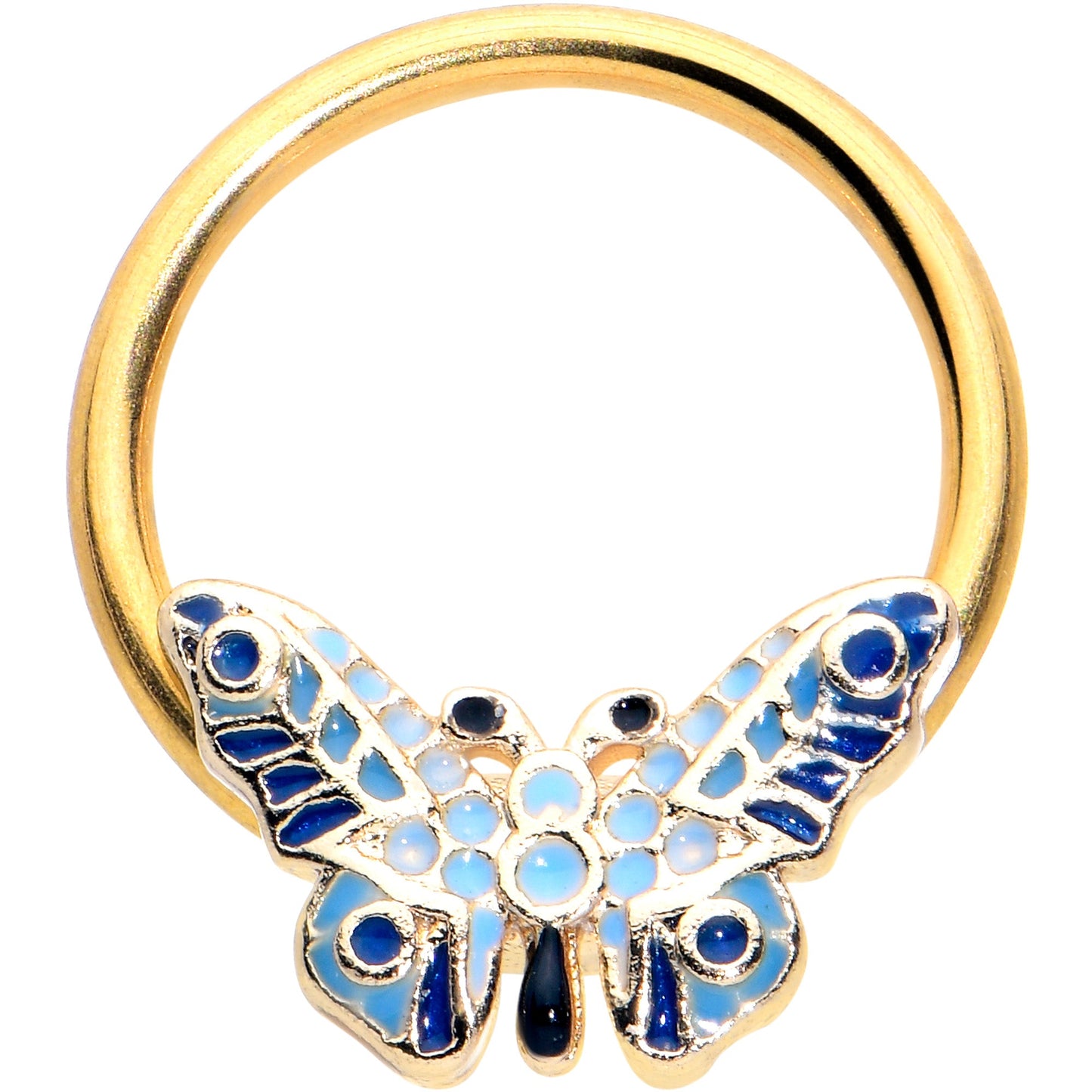 16G 3/8 Gold Tone Evening Butterfly BCR Captive Ring