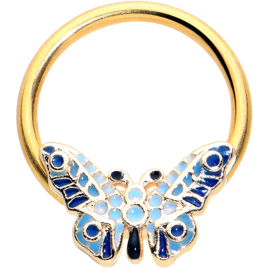 16G 3/8 Gold Tone Evening Butterfly BCR Captive Ring