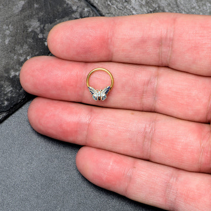 16G 3/8 Gold Tone Evening Butterfly BCR Captive Ring