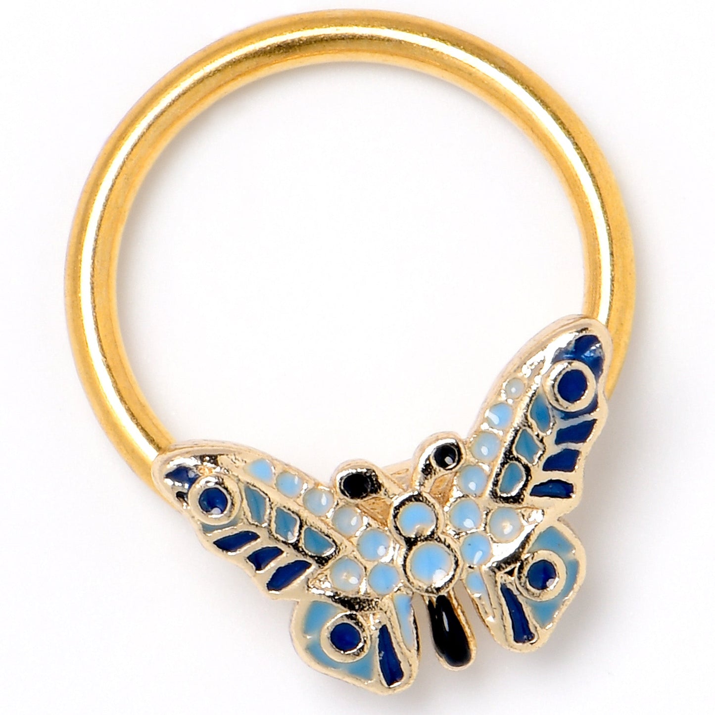 16G 3/8 Gold Tone Evening Butterfly BCR Captive Ring