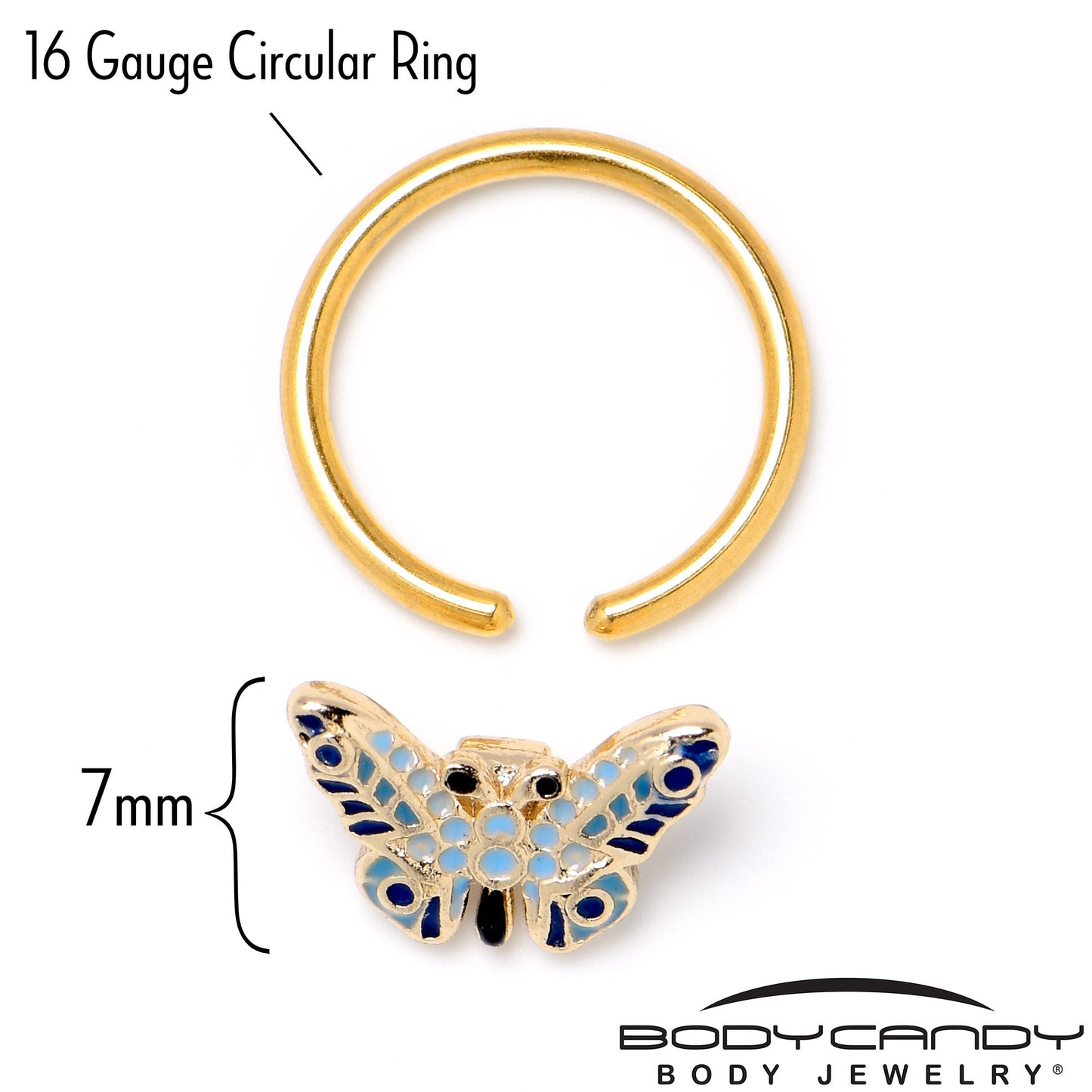 16G 3/8 Gold Tone Evening Butterfly BCR Captive Ring