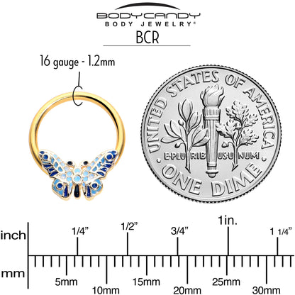 16G 3/8 Gold Tone Evening Butterfly BCR Captive Ring
