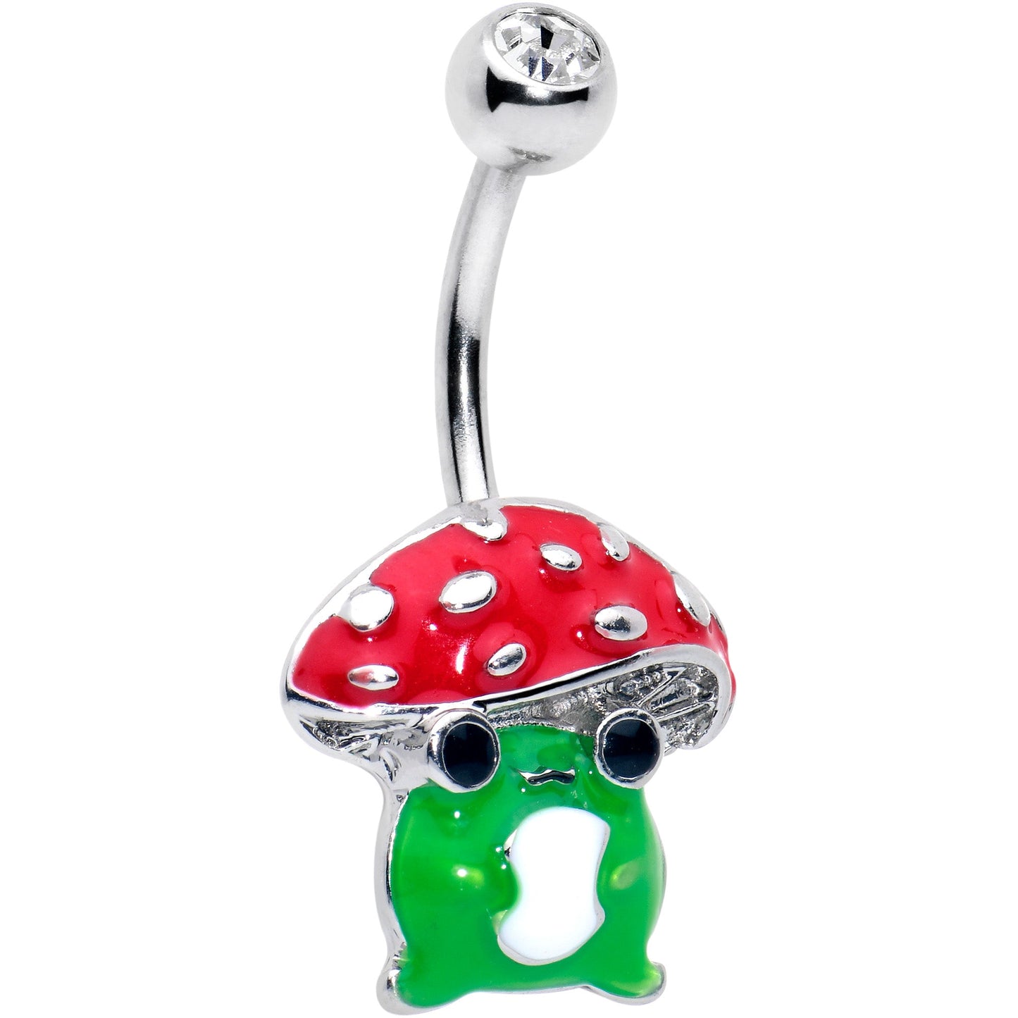 Clear Gem Happy Mushroom Red Green Belly Ring
