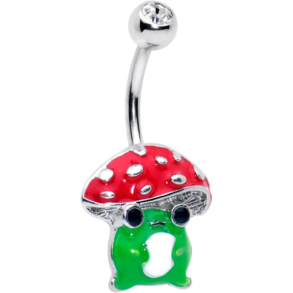 Clear Gem Happy Mushroom Red Green Belly Ring