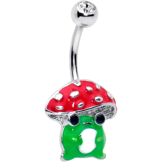 Clear Gem Happy Mushroom Red Green Belly Ring
