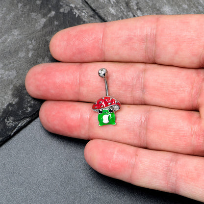 Clear Gem Happy Mushroom Red Green Belly Ring