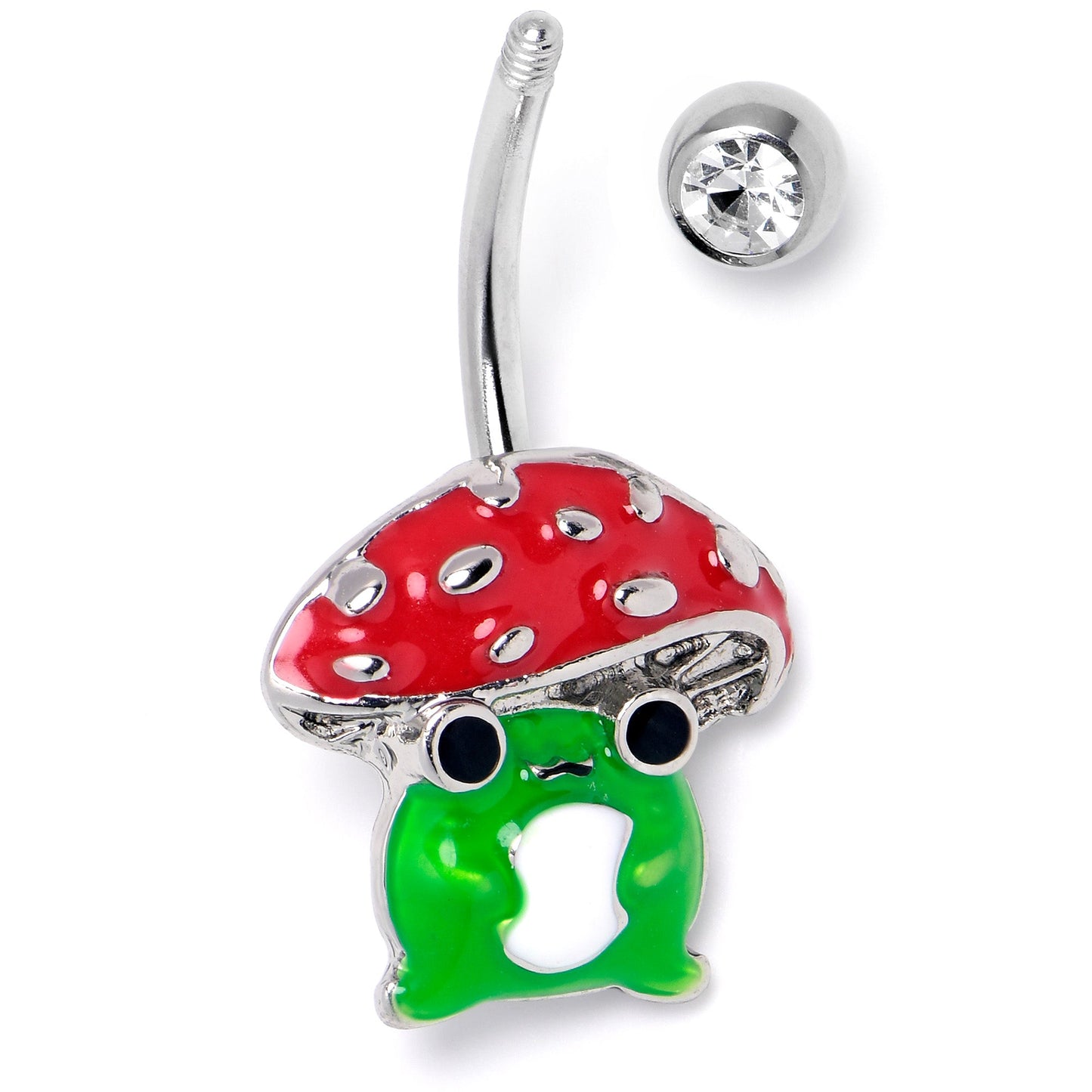 Clear Gem Happy Mushroom Red Green Belly Ring
