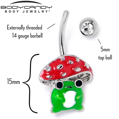 Clear Gem Happy Mushroom Red Green Belly Ring