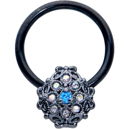 16G 3/8 Blue Aurora Gem Black Night Blossom BCR Captive Ring