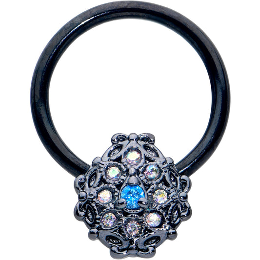 16G 3/8 Blue Aurora Gem Black Night Blossom BCR Captive Ring
