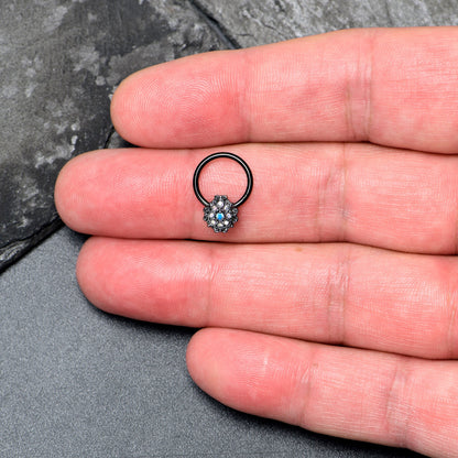 16G 3/8 Blue Aurora Gem Black Night Blossom BCR Captive Ring