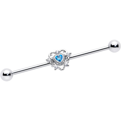 14G Blue Clear CZ Gem Heart Pair Industrial Barbell 38mm