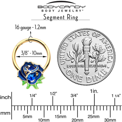 16G 3/8 Blue Gem Gold Tone Deep Blue Flower Hinged Segment Ring