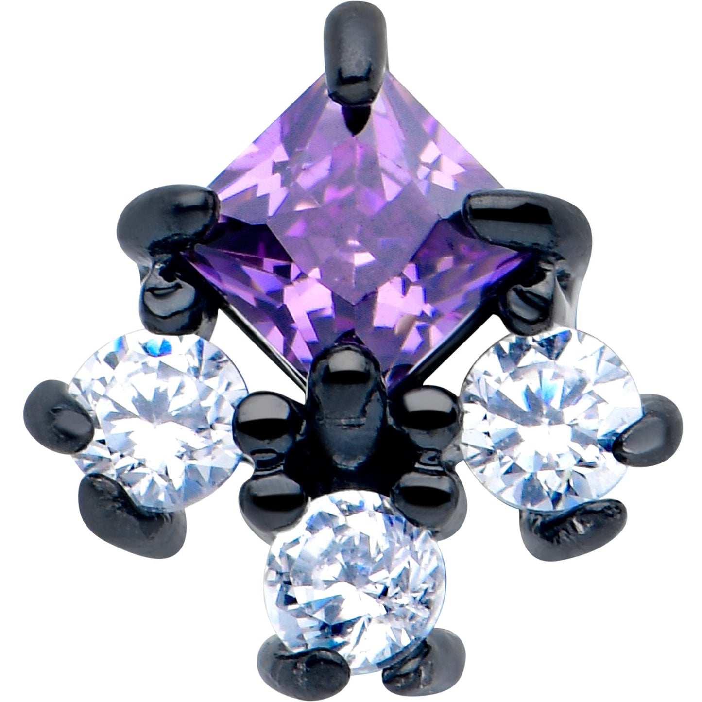 Purple CZ Gem Black Rhombus Riot Barbell Tongue Ring