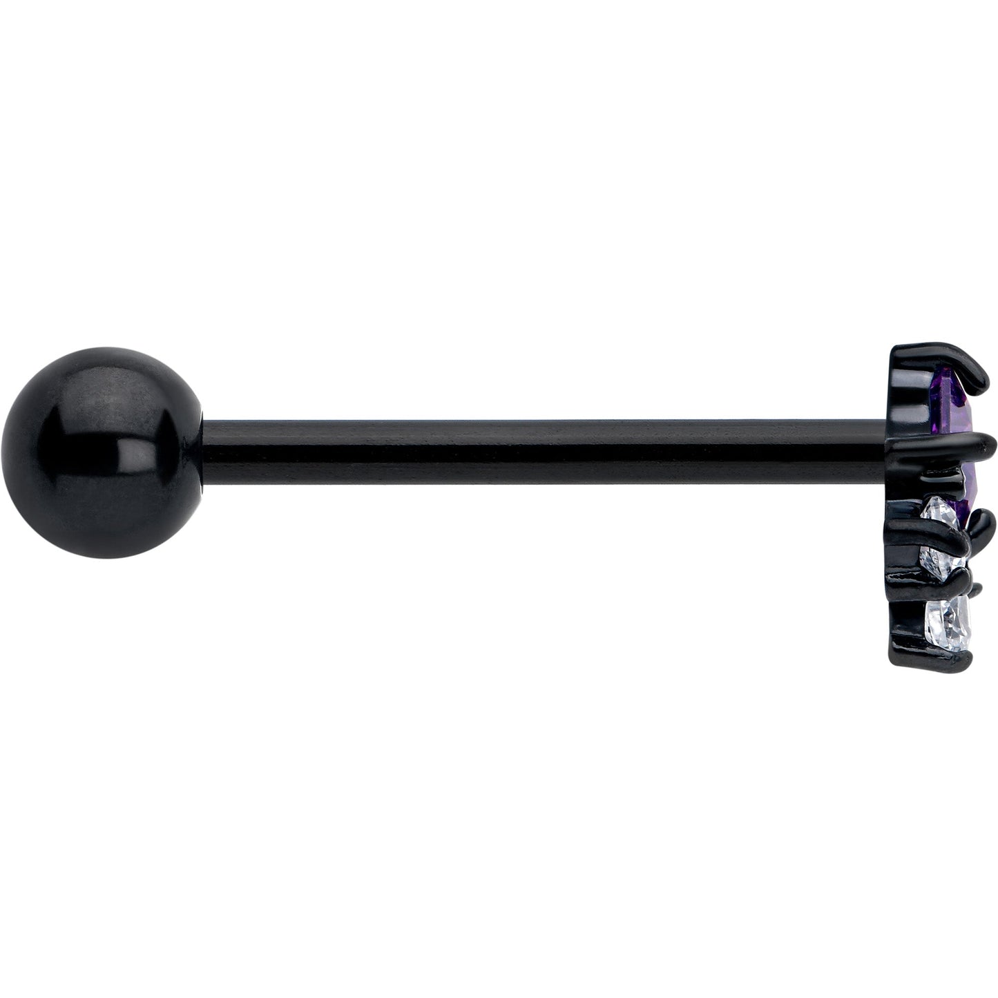 Purple CZ Gem Black Rhombus Riot Barbell Tongue Ring