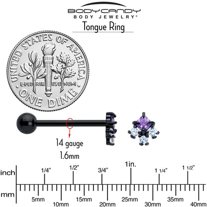 Purple CZ Gem Black Rhombus Riot Barbell Tongue Ring