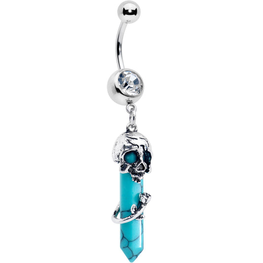 Blue Turquoise Skull Obelisk Rose Dangle Belly Ring