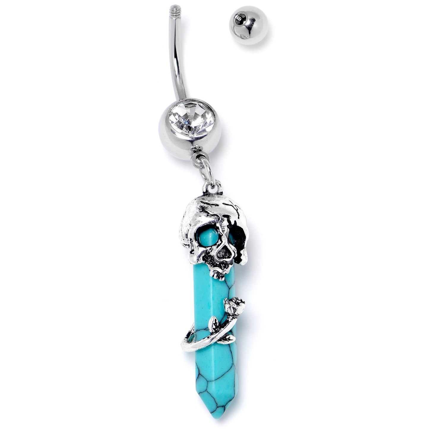 Blue Turquoise Skull Obelisk Rose Dangle Belly Ring