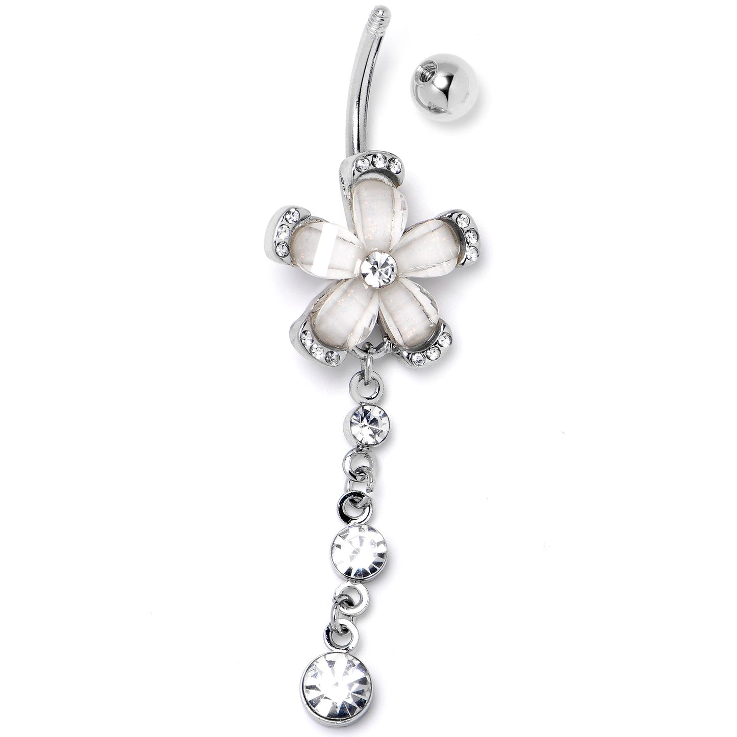 Clear Gem Retro Flower Glamour Dangle Belly Ring
