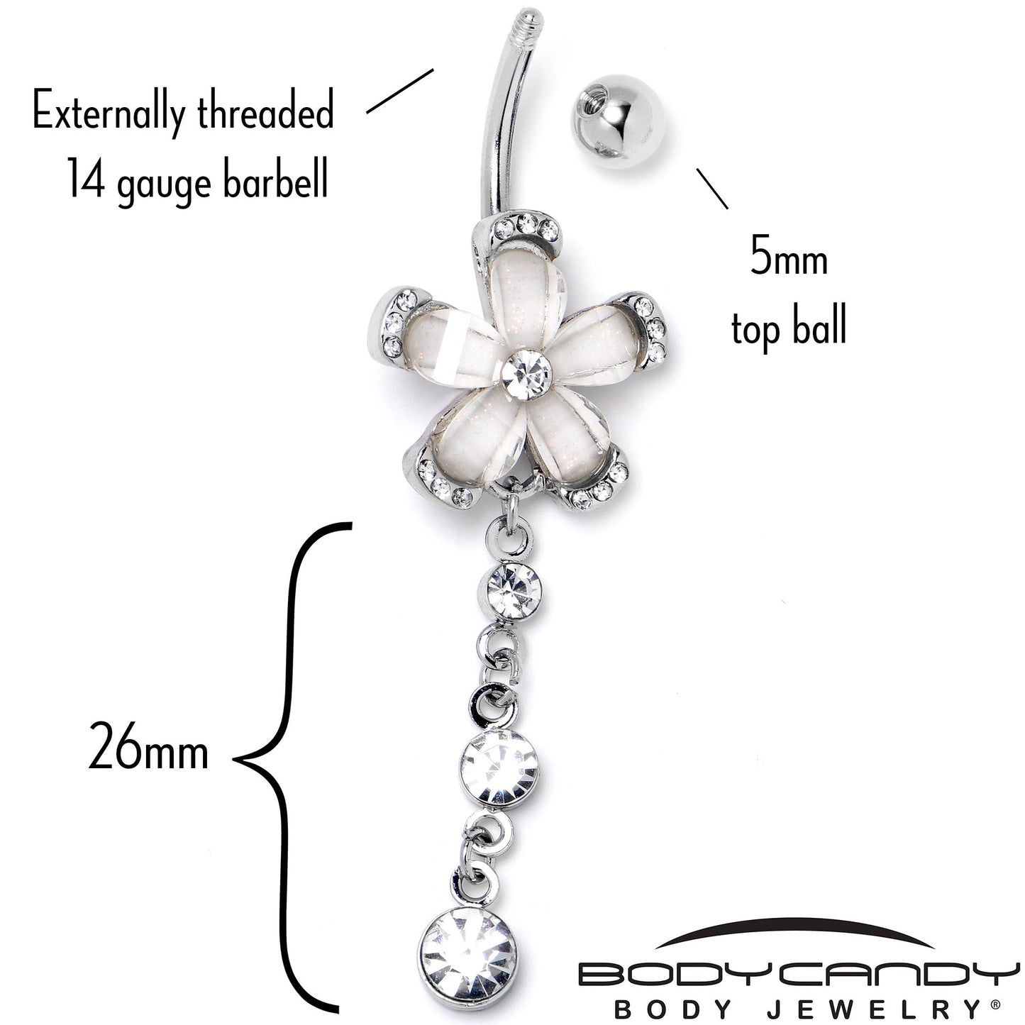 Clear Gem Retro Flower Glamour Dangle Belly Ring