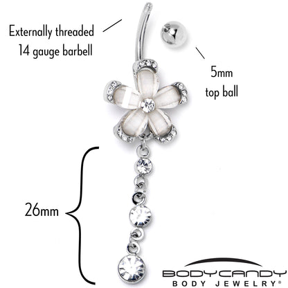 Clear Gem Retro Flower Glamour Dangle Belly Ring