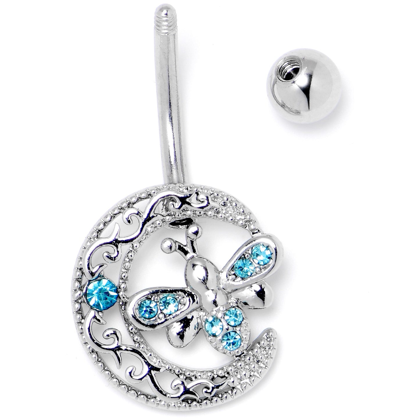 Blue Gem Lunar Dragonfly Dangle Belly Ring
