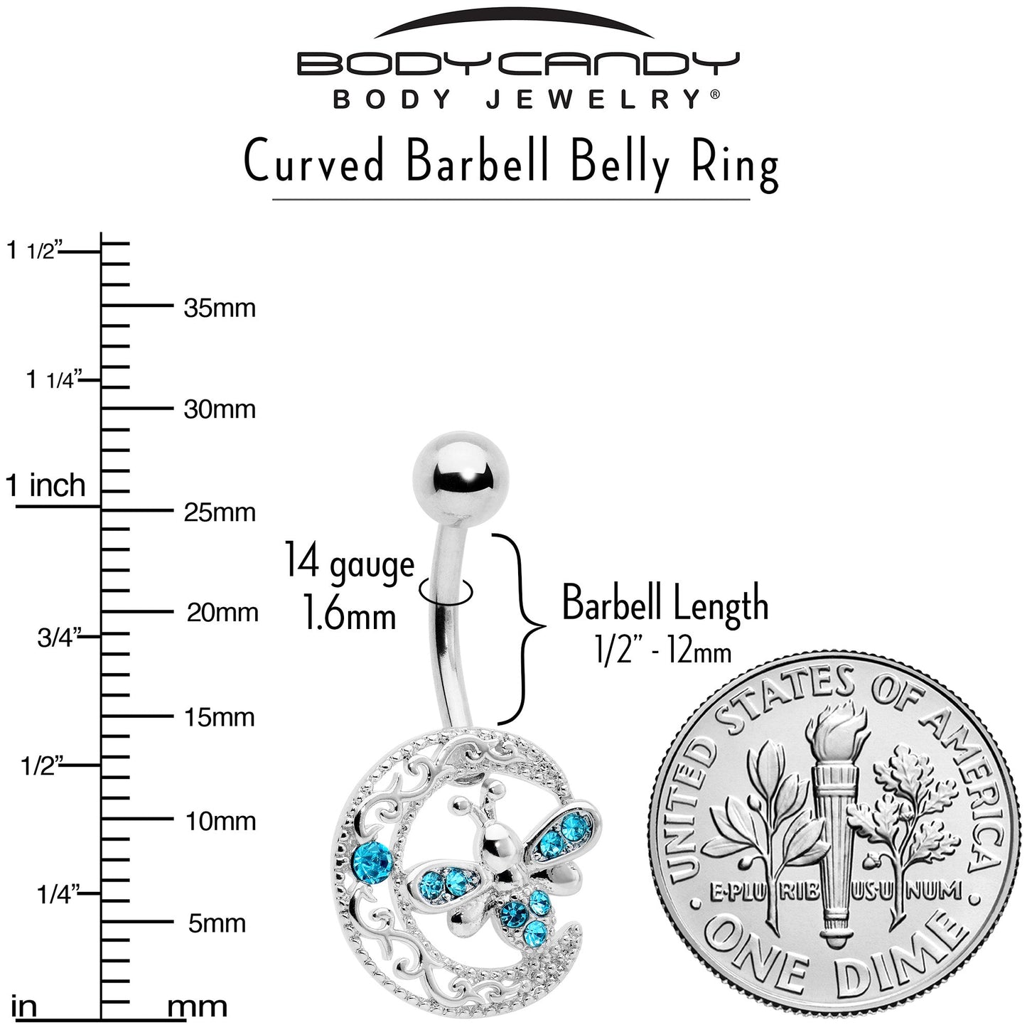 Blue Gem Lunar Dragonfly Dangle Belly Ring