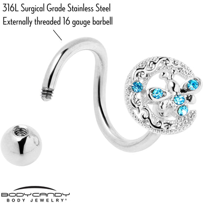 Blue Gem Lunar Dragonfly Spiral Twister Belly Ring