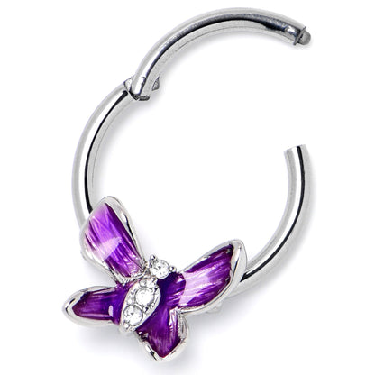 16G 3/8 Clear Gem Chunky Butterfly Purple Hinged Segment Ring