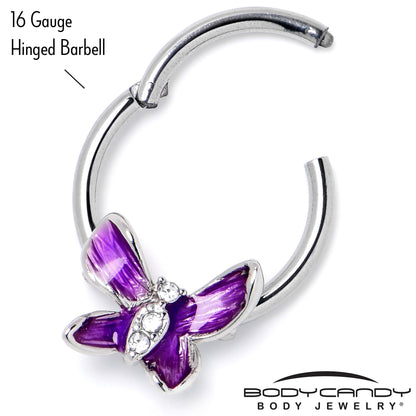 16G 3/8 Clear Gem Chunky Butterfly Purple Hinged Segment Ring