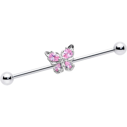 14G Pink Gem Baroque Beauty Butterfly Industrial Barbell 38mm