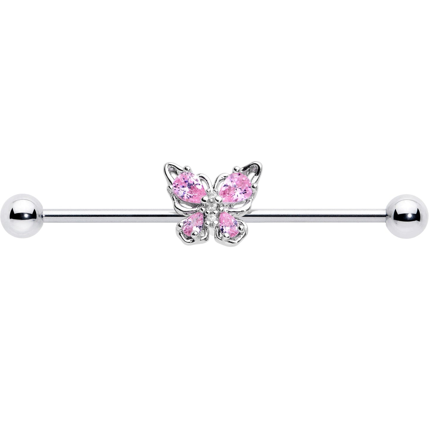 14G Pink Gem Baroque Beauty Butterfly Industrial Barbell 38mm