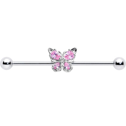 14G Pink Gem Baroque Beauty Butterfly Industrial Barbell 38mm