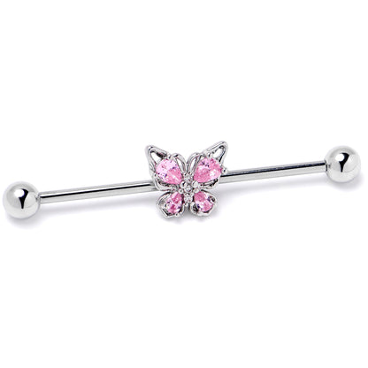 14G Pink Gem Baroque Beauty Butterfly Industrial Barbell 38mm