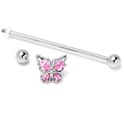 14G Pink Gem Baroque Beauty Butterfly Industrial Barbell 38mm